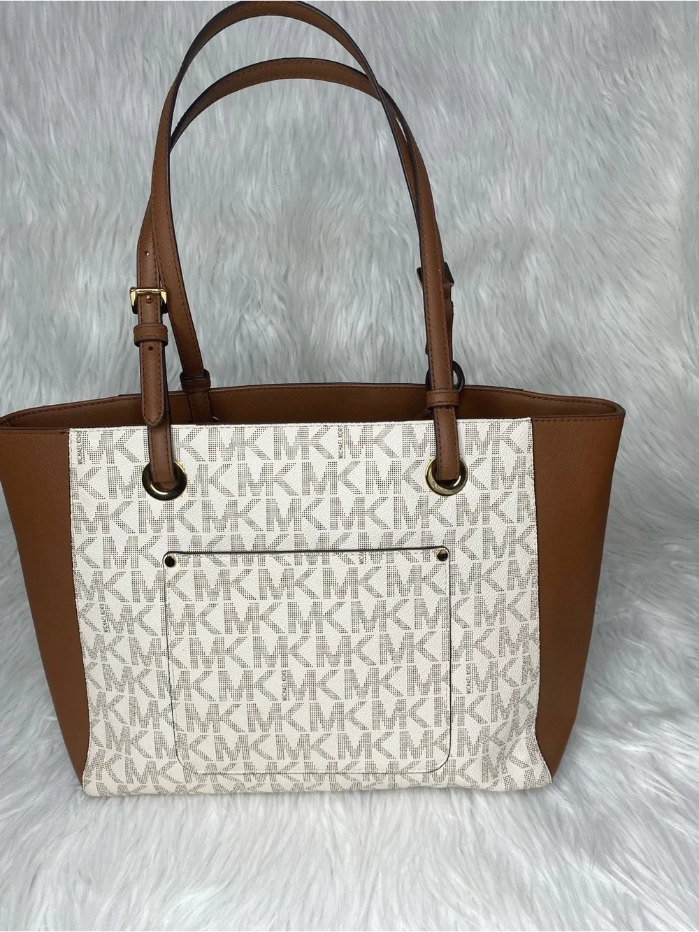 Michael Kors Tan and Cream Logo Canvas Tote